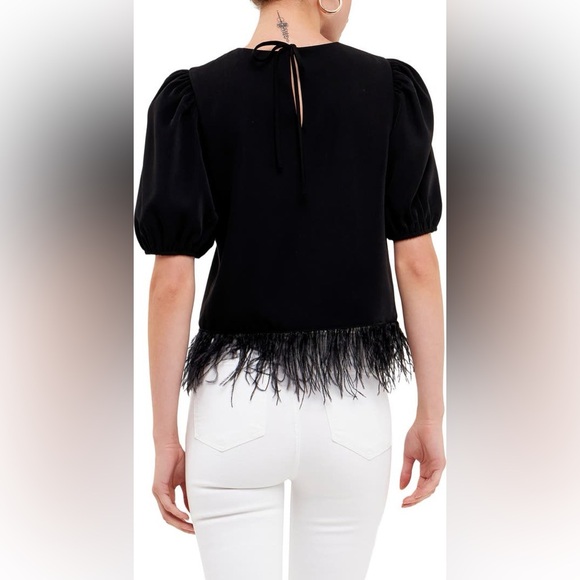 NWT English Factory Feather Edge Puff Sleeve Top - Picture 2 of 10